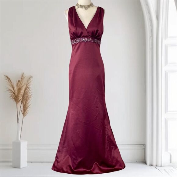Burgundy Red Ethereal Whimsygoth Embroidered Evening Prom Formal Slip Dress S/6 - Picture 1 of 8